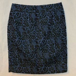 Blue and black embroidered Ann Taylor pencil skirt